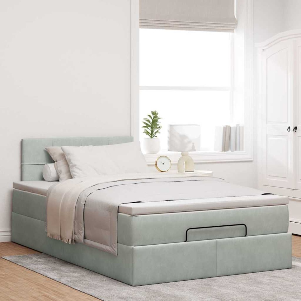 Cadru de pat otoman cu saltea Gri deschis 120x200cm catifea - 3 | YEO