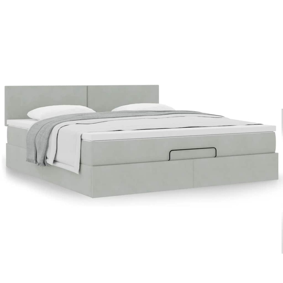 Cadru de pat otoman cu saltea Gri deschis 160x200cm catifea - 3 | YEO