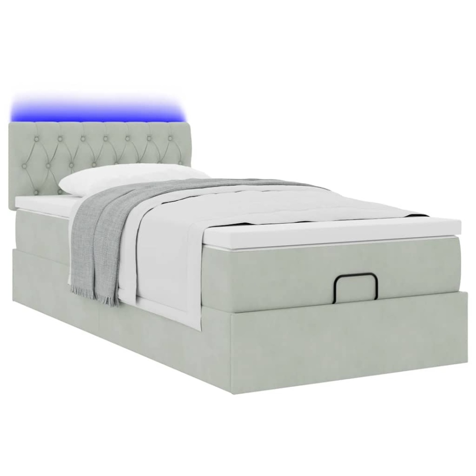 Cadru de pat otoman cu saltea Gri deschis 90x200cm catifea - 2 | YEO