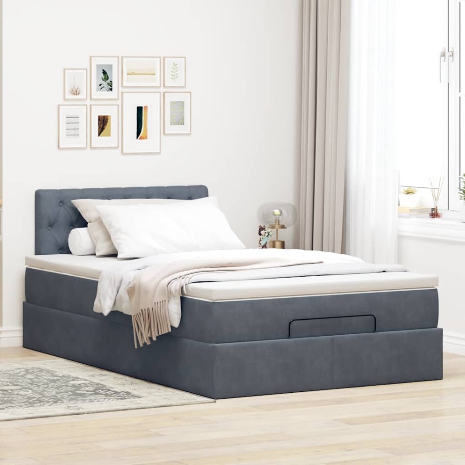Cadru de pat otoman cu saltea Gri închis 120x200cm catifea - 3 | YEO