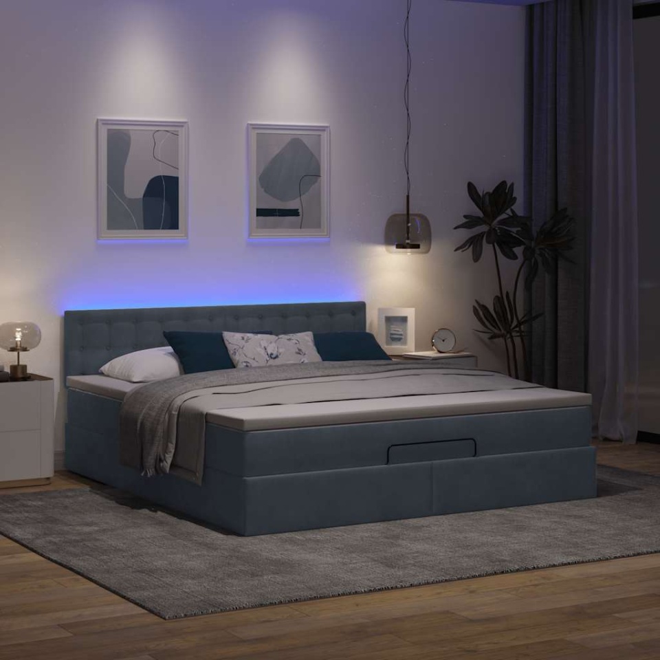 Cadru de pat otoman cu saltea Gri închis 180x200cm catifea - 2 | YEO