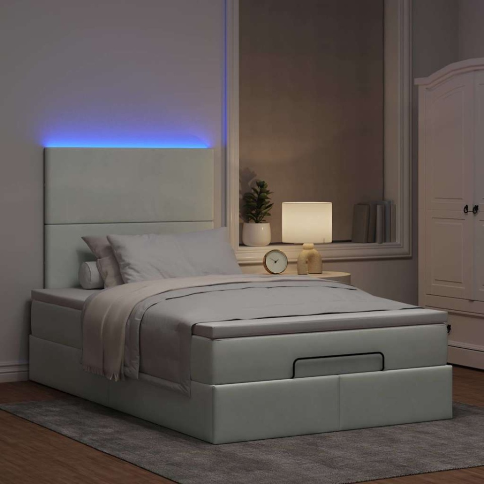 Cadru de pat otoman cu saltele Gri deschis 120x200cm catifea - 2 | YEO