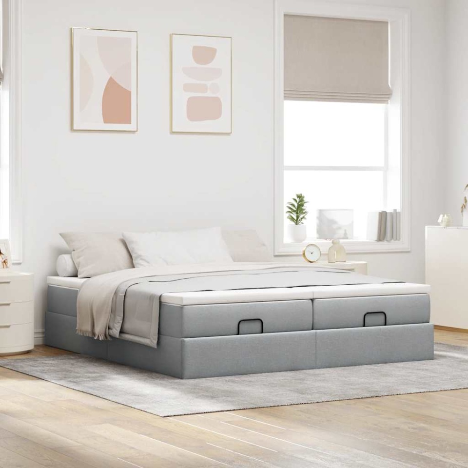 Cadru de pat otoman cu saltele Gri deschis 180x200cm Material - 2 | YEO