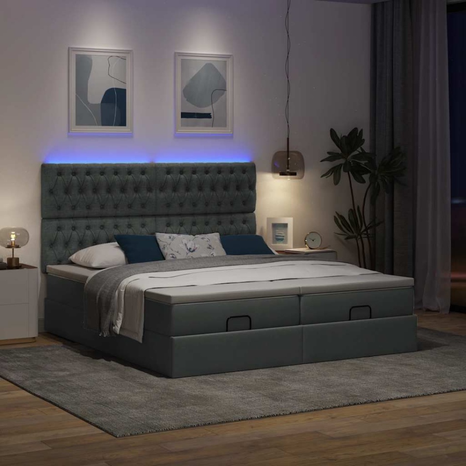 Cadru de pat otoman cu saltele Gri închis 180x200cm țesătură - 2 | YEO