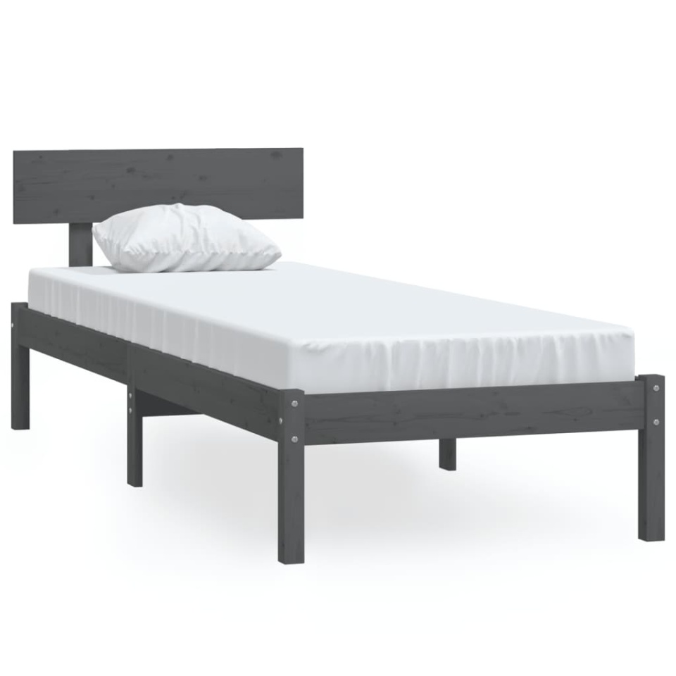 Cadru de pat single, gri, 90x190 cm, lemn masiv de pin - 1 | YEO