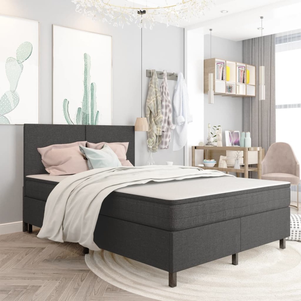 Cadru pat continental, gri, 180x200 cm, material textil