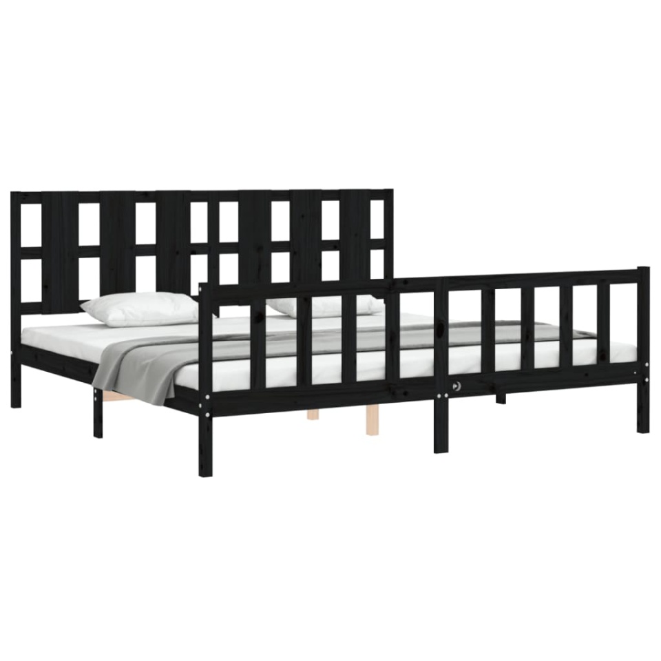 Cadru pat cu tăblie 200x200 cm, negru, lemn masiv - 3 | YEO