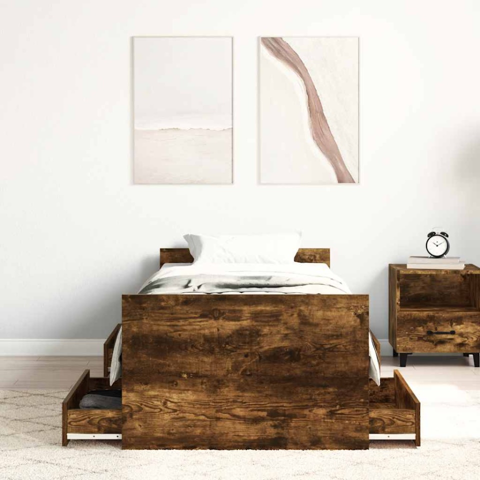 Cadru pat cu tăblie la cap/picioare, stejar fumuriu, 90x200 cm - 3 | YEO