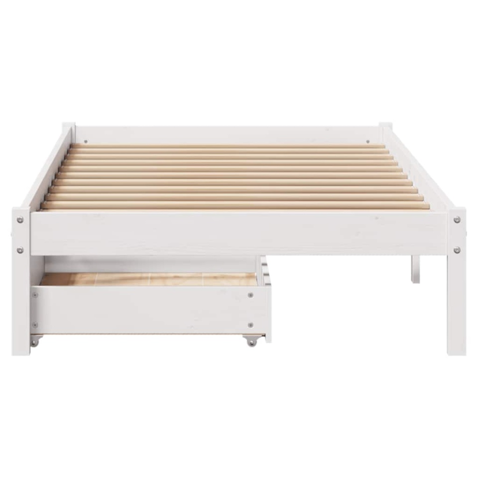 Cadru pat fără saltea, alb, 100x200 cm, lemn masiv pin - 3 | YEO