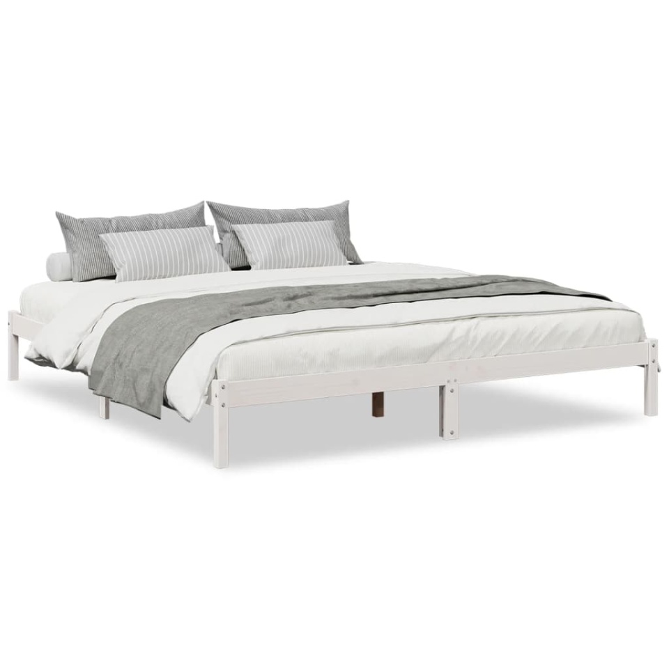 Cadru pat foarte lung fără saltea alb 180x210 cm lemn masiv pin - 1 | YEO
