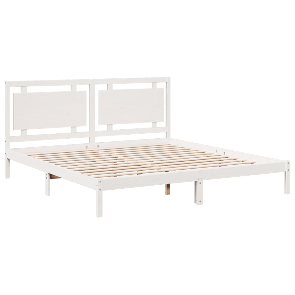 Cadru pat foarte lung fără saltea, alb, 200x220 cm lemn masiv - 2 | YEO