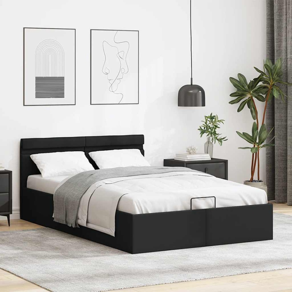 Cadru pat hidraulic ladă cu LED negru 120x200cm piele ecologică - 3 | YEO