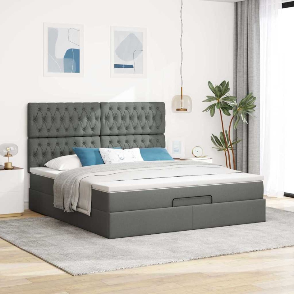 Cadru pat otoman cu saltea țesătură gri închis 180x200 cm - 2 | YEO