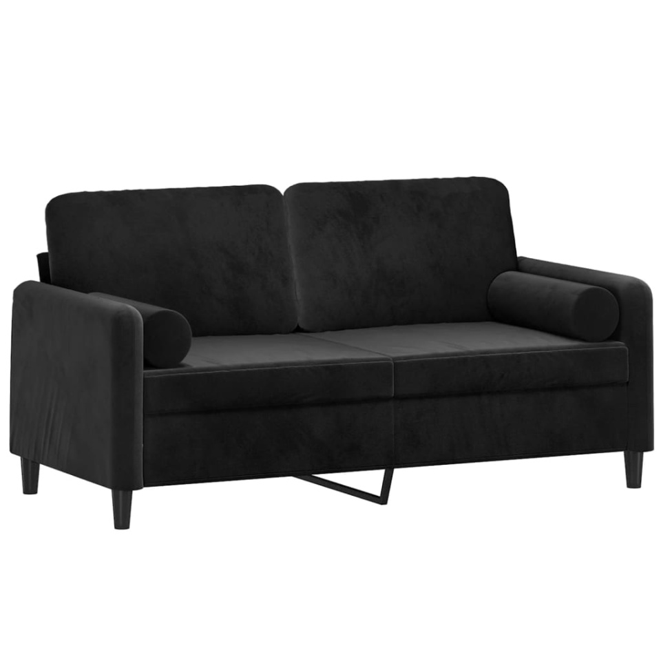 Canapea cu 2 locuri cu pernuțe, negru, 140 cm, catifea - 2 | YEO