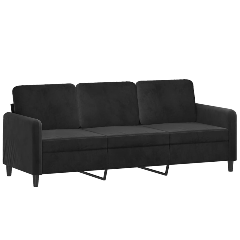 Canapea cu 3 locuri cu pernuțe, negru, 180 cm, catifea - 3 | YEO