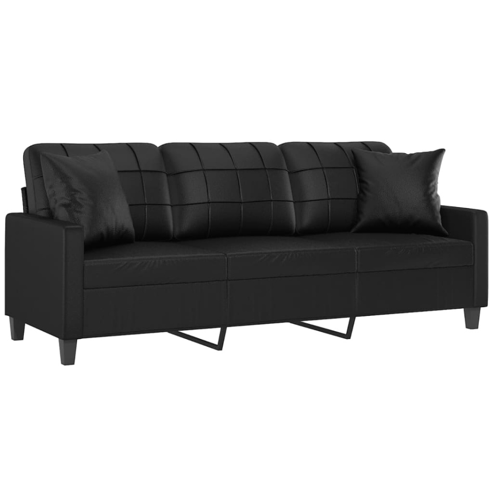 Canapea cu 3 locuri cu pernuțe, negru, 180 cm, piele ecologică - 2 | YEO