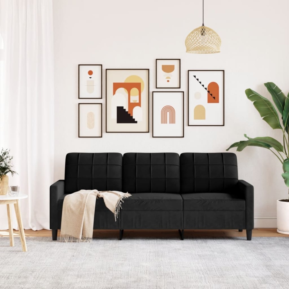 Canapea cu 3 locuri, Negru, 180 cm, catifea - 2 | YEO