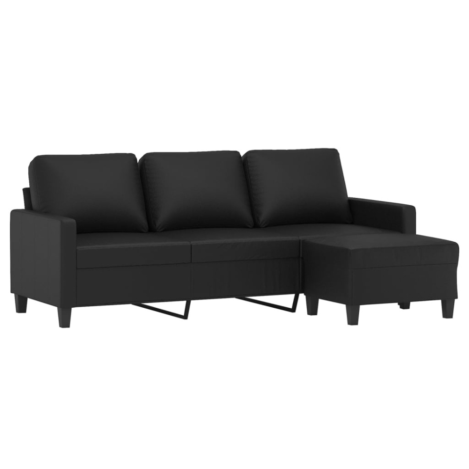 Canapea cu 3 locuri și taburet, negru, 180 cm, piele ecologică - 2 | YEO