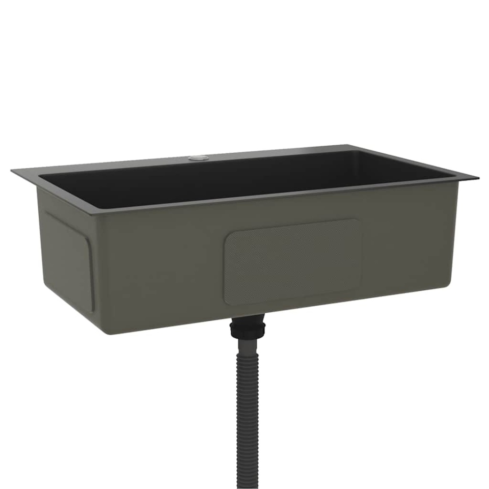Chiuvetă de bucătărie lucrată manual, negru, oțel inoxidabil - 3 | YEO