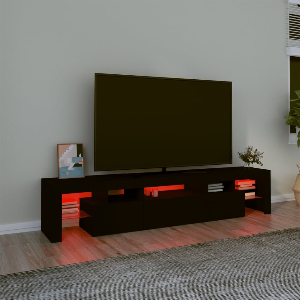 Comodă TV cu lumini LED, negru, 200x36,5x40 cm