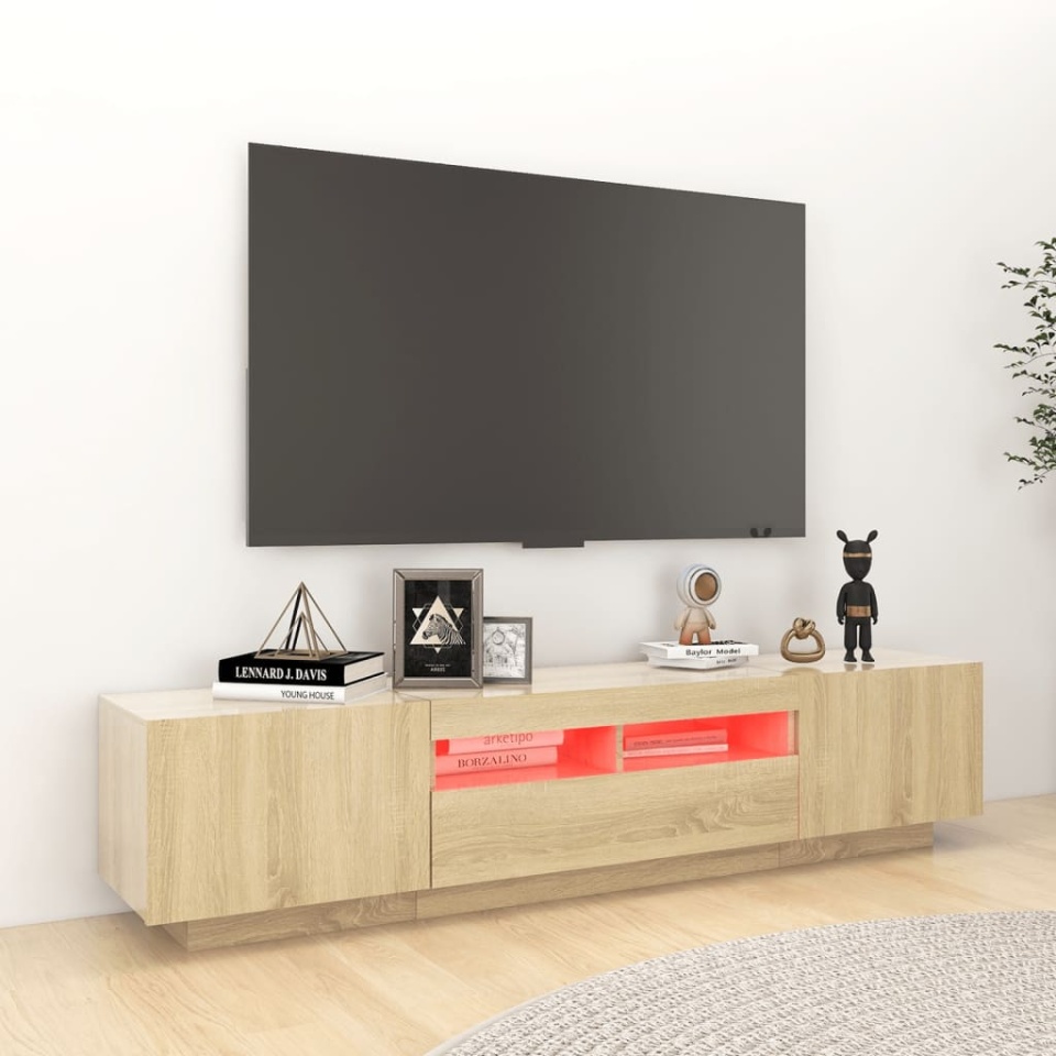 Comodă TV cu lumini LED, stejar sonoma, 180x35x40 cm - 3 | YEO
