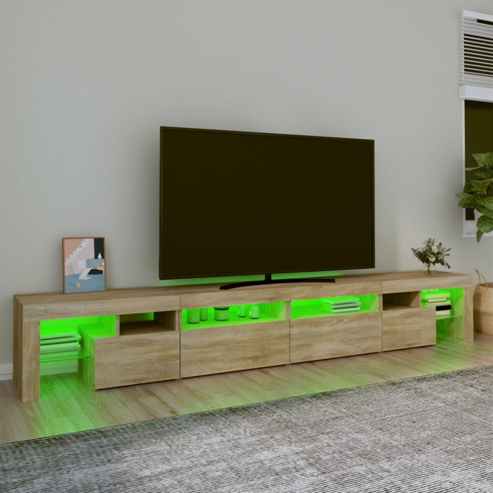 Comodă TV cu lumini LED, stejar sonoma,260x36,5x40cm - 3 | YEO
