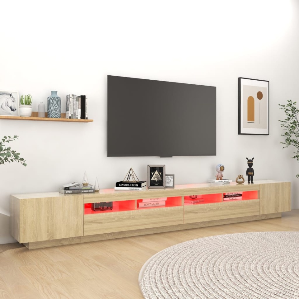 Comodă TV cu lumini LED, stejar sonoma, 300x35x40 cm - 3 | YEO