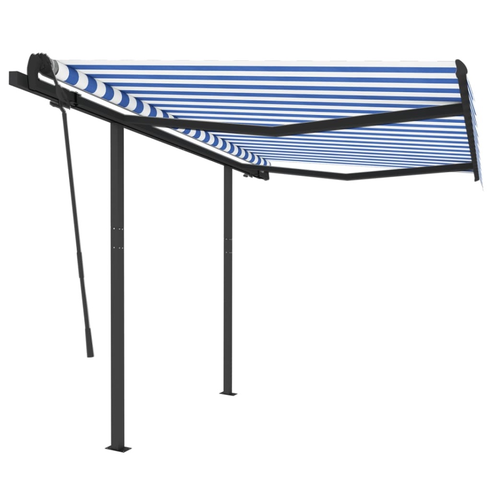 Copertină retractabilă automat cu stâlpi albastru&alb 3,5x2,5 m - 1 | YEO