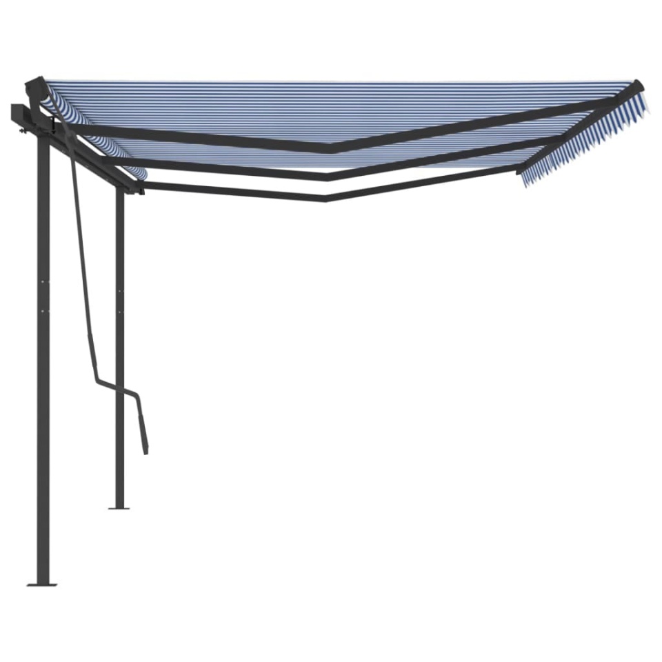 Copertină retractabilă automat cu stâlpi, albastru&alb, 6x3,5 m - 3 | YEO