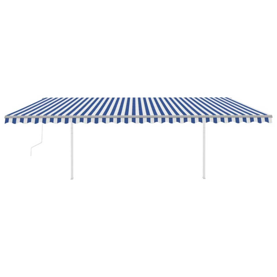 Copertină retractabilă automat, cu stâlpi, albastru&alb 6x3,5 m - 2 | YEO