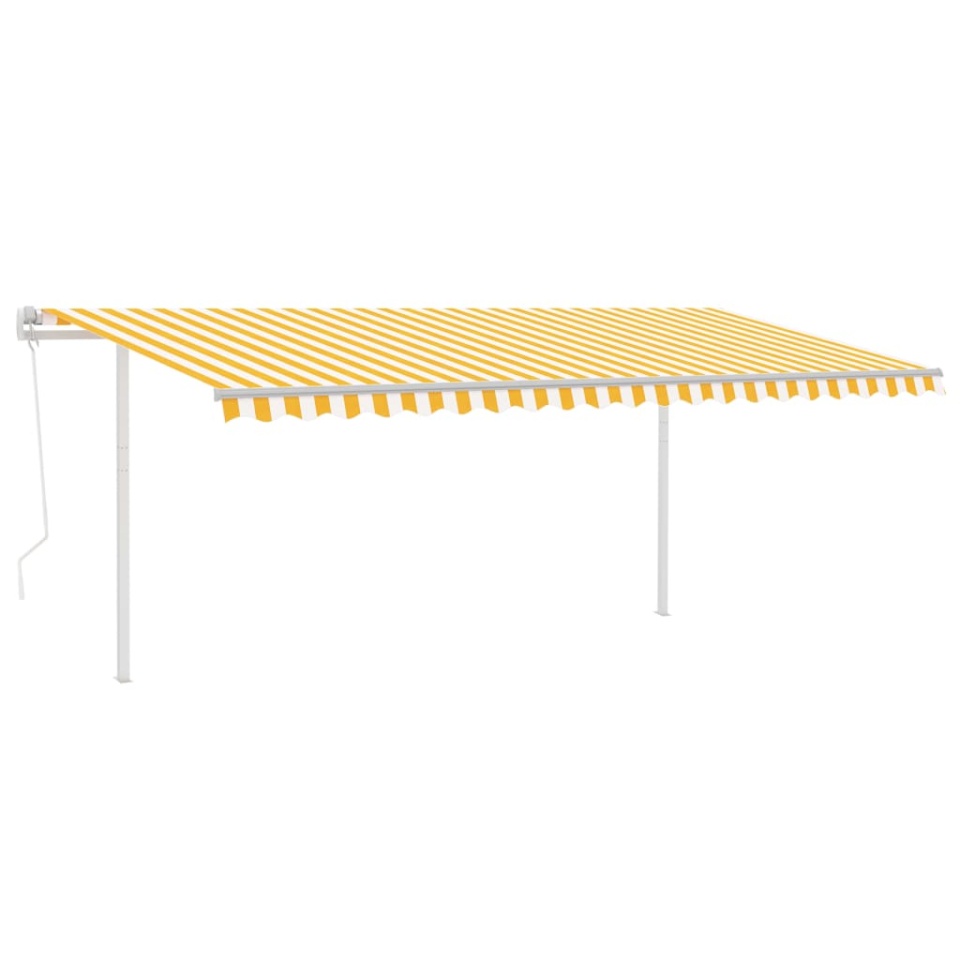 Copertină retractabilă automat, cu stâlpi, galben&alb 5x3,5 m - 1 | YEO
