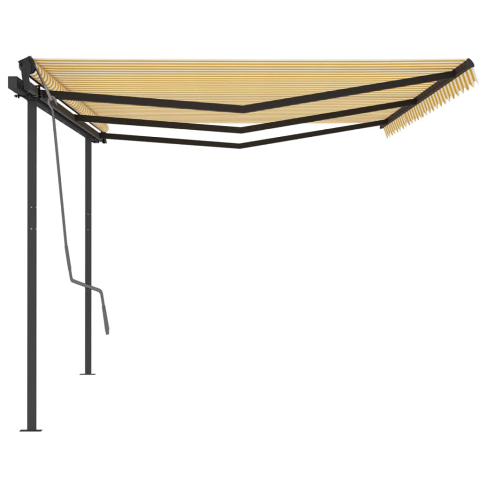Copertină retractabilă automat, cu stâlpi, galben&alb, 6x3,5 m - 3 | YEO