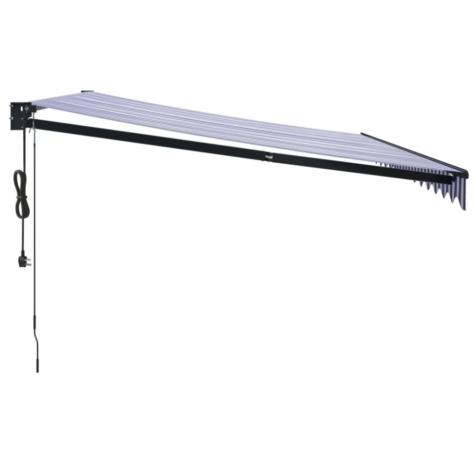 Copertină retractabilă automată, albastru și alb, 4x3 m - 3 | YEO