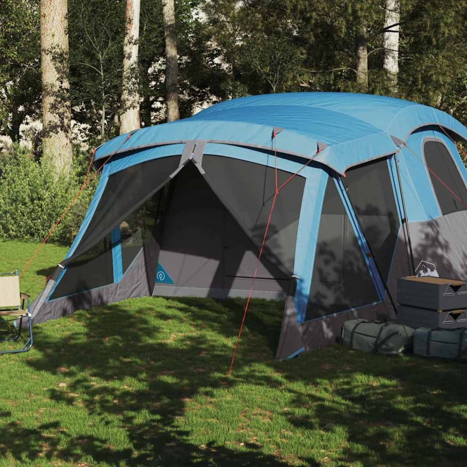 Cort de camping cu verandă 4 persoane, albastru, impermeabil - 2 | YEO