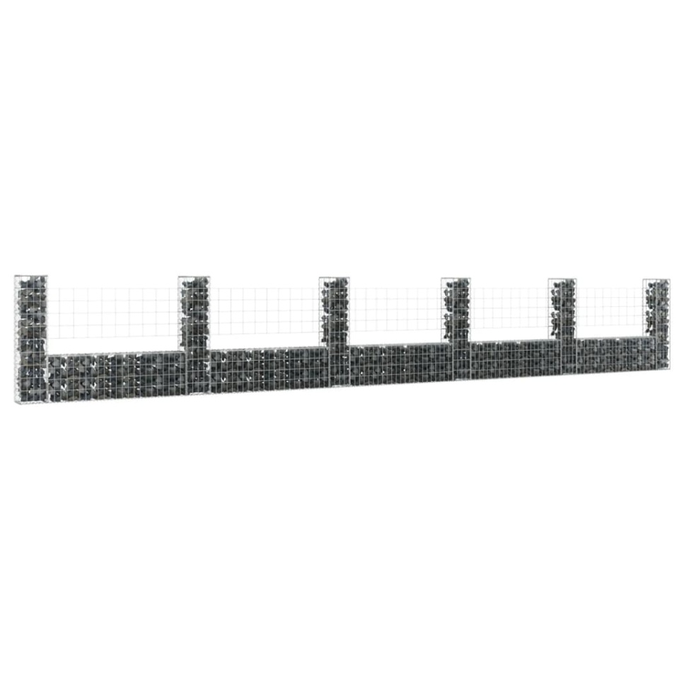 Coș gabion în formă de U cu 6 stâlpi, 620x20x100 cm, fier