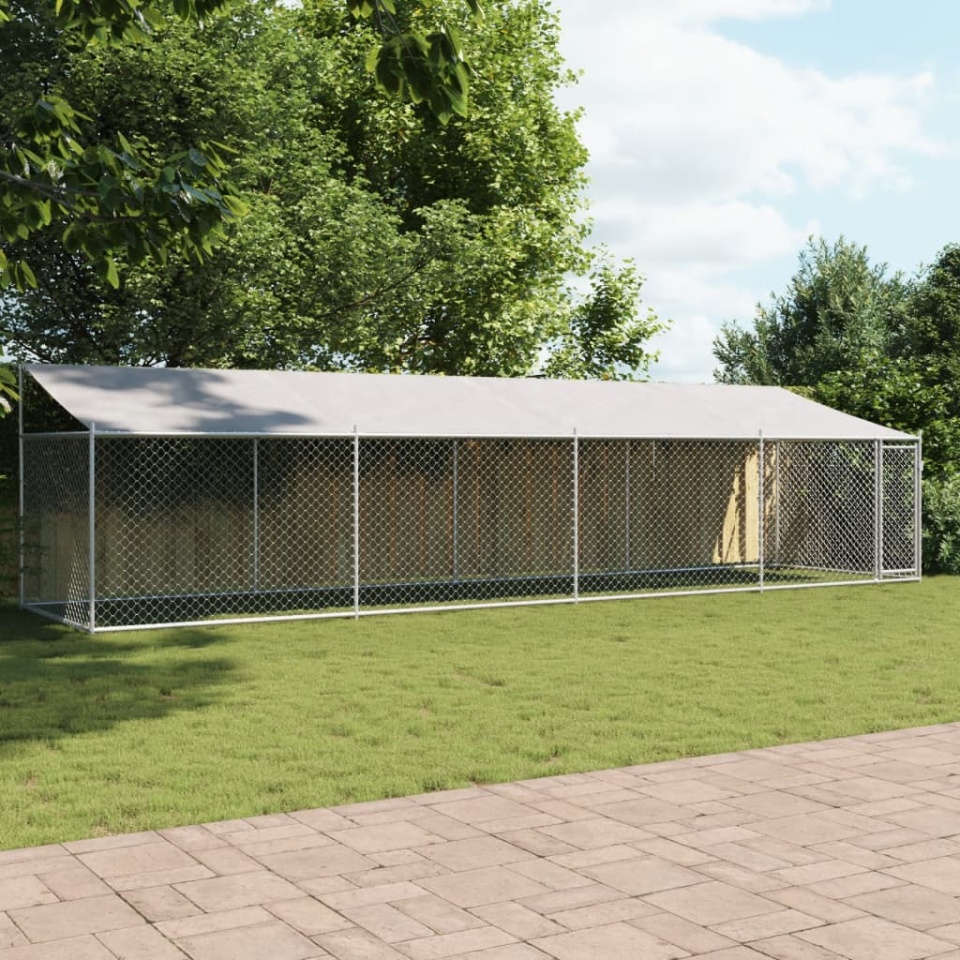 Cușcă câini cu acoperiș și uși, gri, 8x2x2 m, oțel galvanizat - 2 | YEO