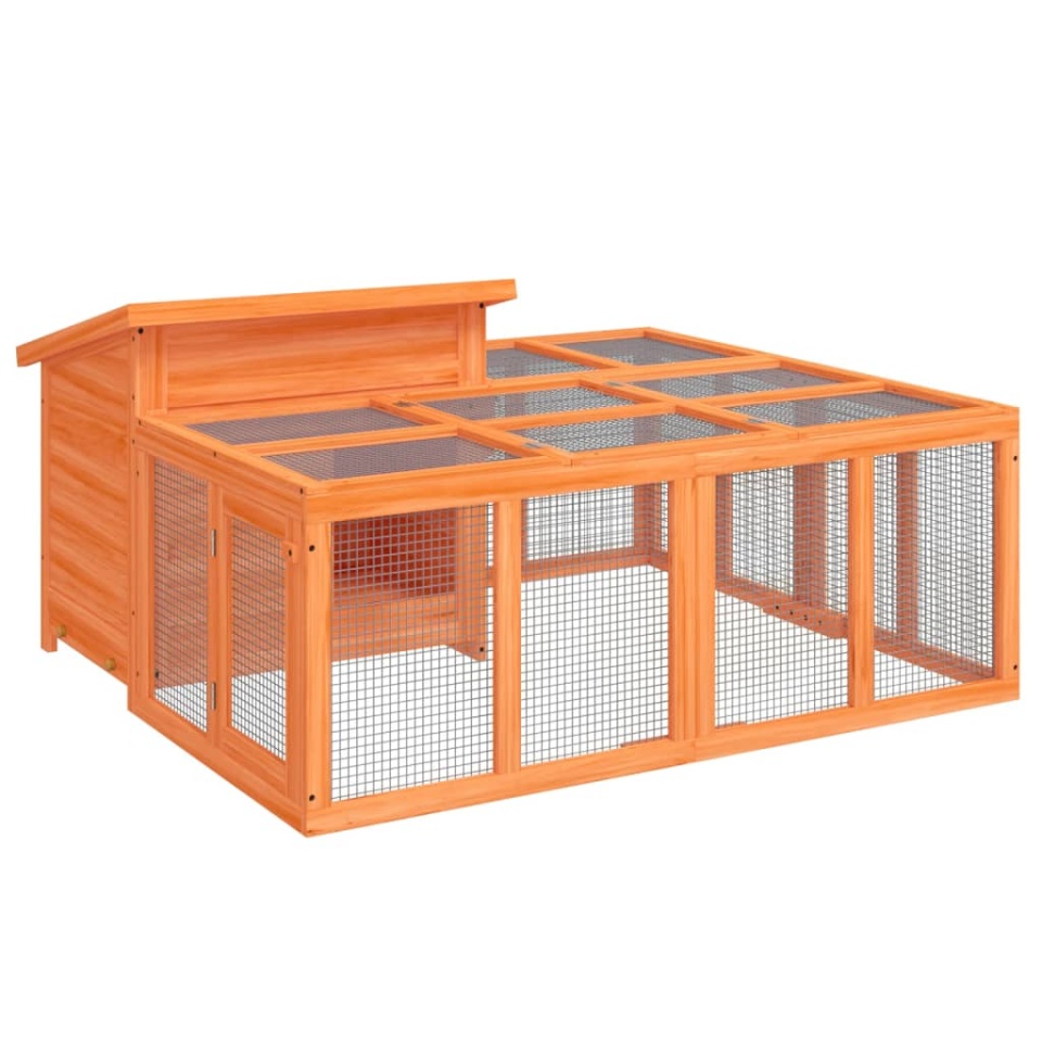 Cușcă pentru iepuri maro 144x123x67,5 cm din lemn masiv de pin - 1 | YEO