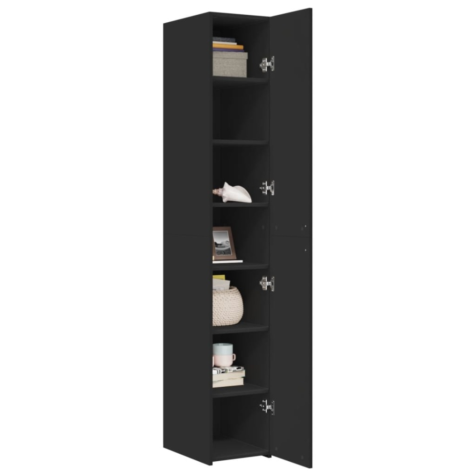 Dulap înalt, negru, 30x42,5x185 cm, lemn prelucrat - 2 | YEO