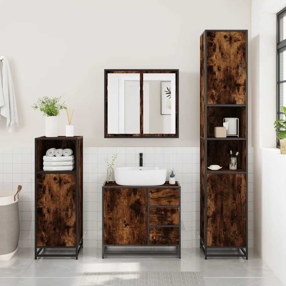 Dulap pentru chiuvetă de baie stejar afumat 65x33x60 cm lemn - 2 | YEO