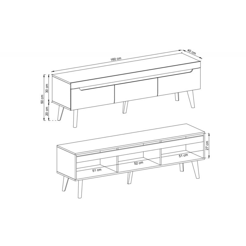 Dulap RTV artizan stejar Scandi SC01 , 160 cm 3S - 1 | YEO