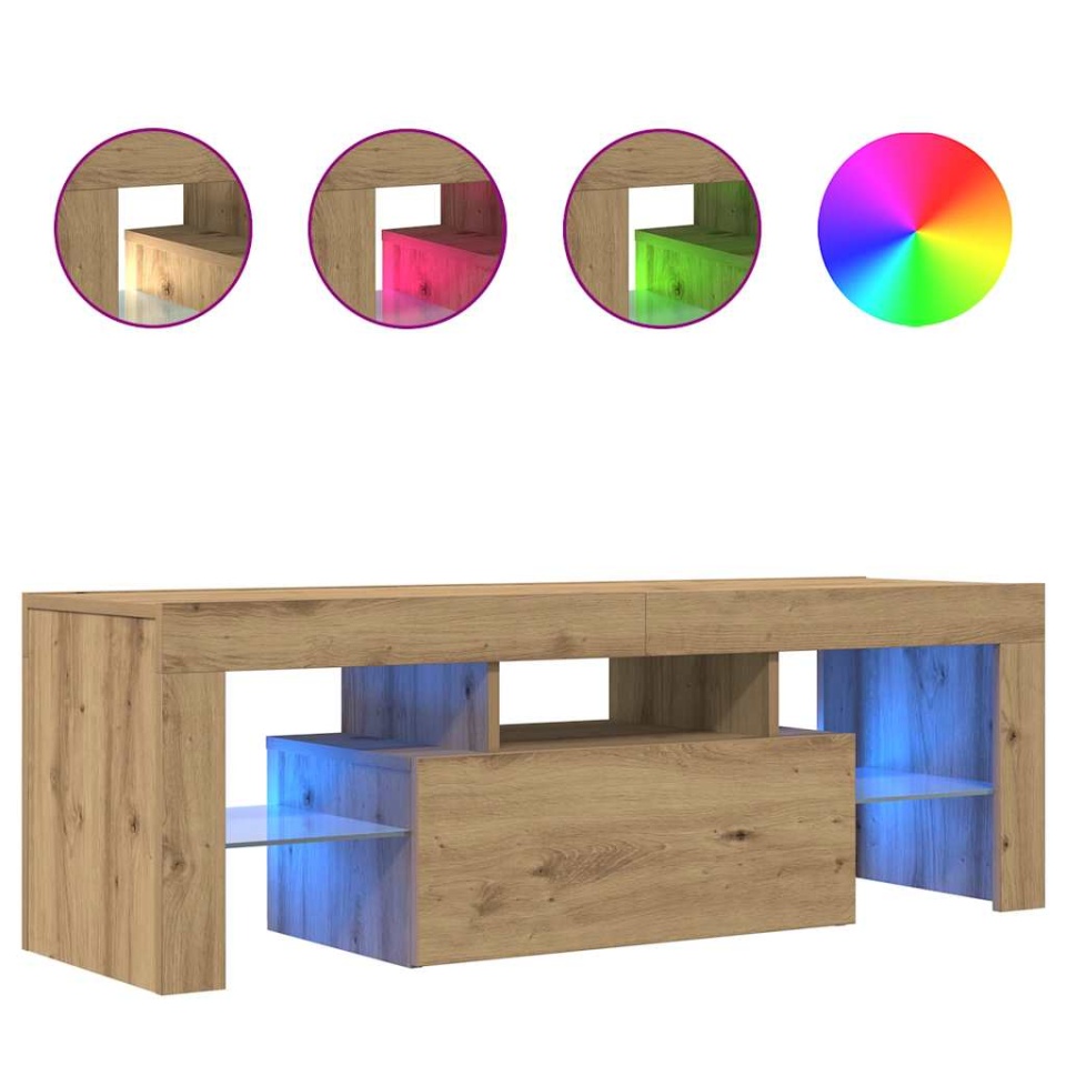 Dulap TV cu LED stejar artizanal 120x36,5x40 cm lemn prelucrat - 1 | YEO