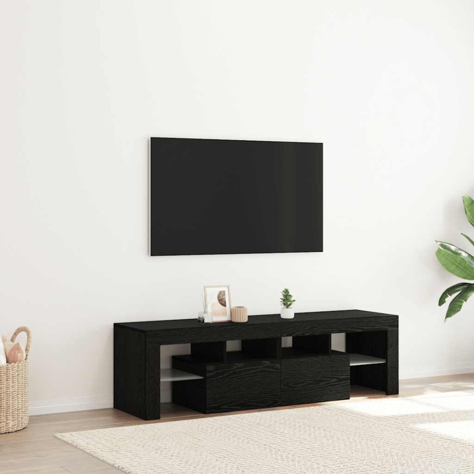 Dulap TV cu LED stejar negru 140x36,5x40 cm lemn prelucrat - 3 | YEO