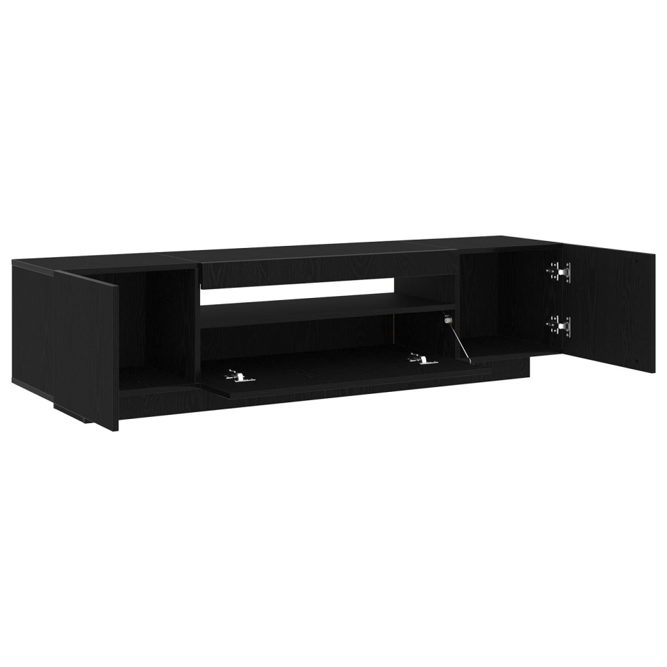 Dulap TV cu lumini LED Negru și Stejar 160x35x40 cm din Lemn - 3 | YEO