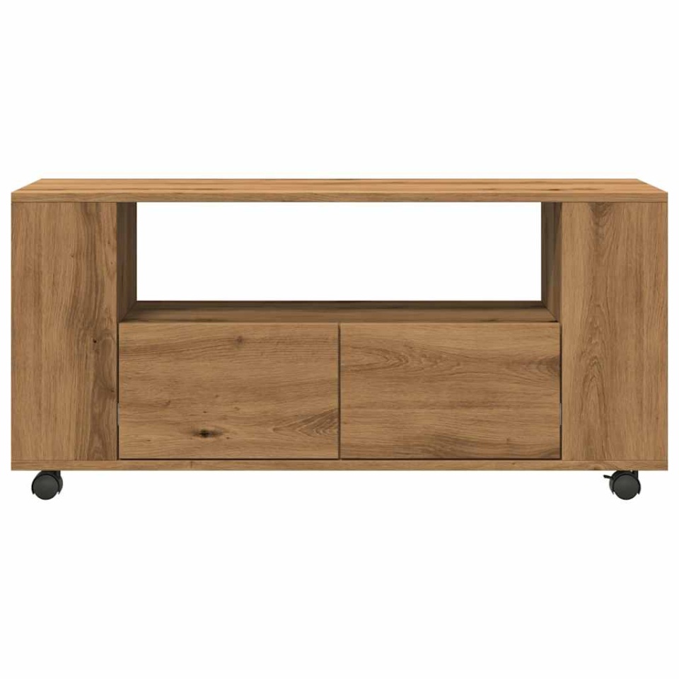 Dulap TV cu roți stejar artizanal 102x34,5x43 cm lemn prelucrat - 3 | YEO