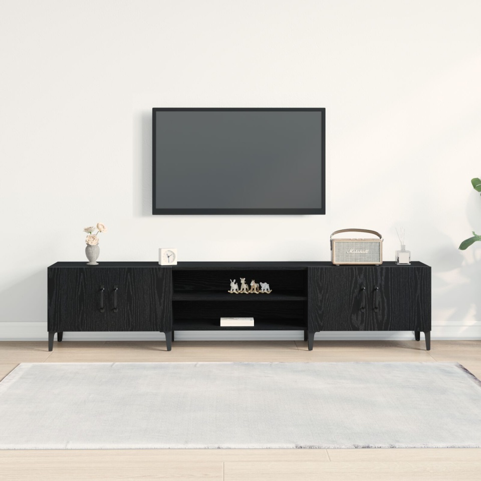 Dulap TV Negru Stejar 180x31,5x40 cm Lemn Prelucrat - 3 | YEO