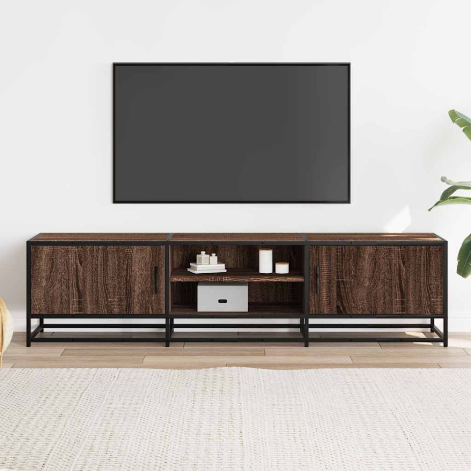 Dulap TV, stejar maro, 160x35x41 cm, lemn prelucrat și metal - 2 | YEO