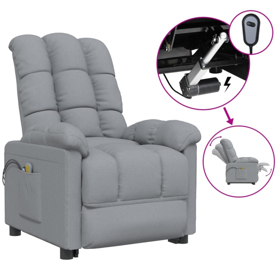 Fotoliu de masaj electric rabatabil, gri deschis, textil - 1 | YEO