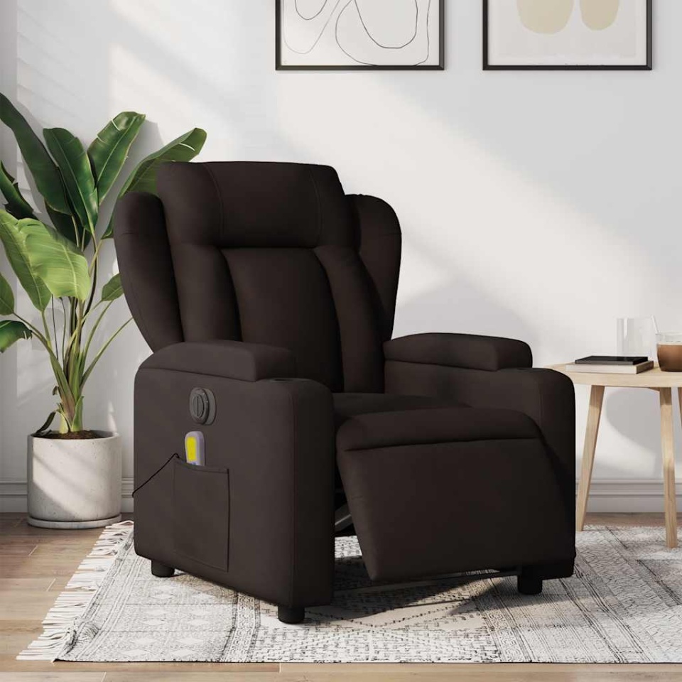 Fotoliu electric de masaj rabatabil, maro închis, textil