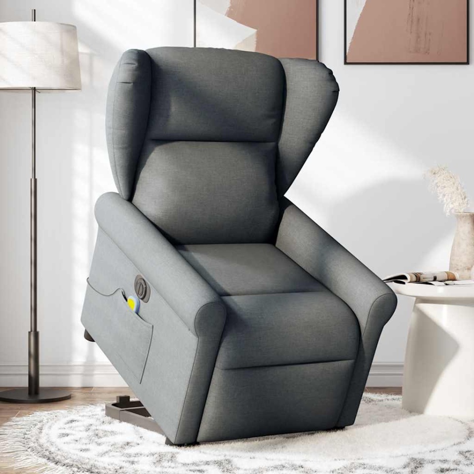 Fotoliu electric masaj rabatabil cu ridicare, gri închis textil - 1 | YEO