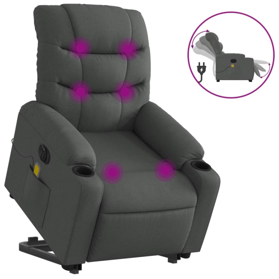 Fotoliu electric masaj rabatabil cu ridicare, gri închis textil - 1 | YEO